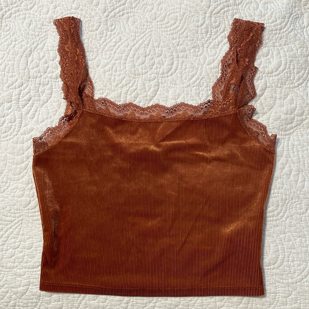 ✨4/$20 FOREVER21 Lace Trim Velvet Copper Crop Top